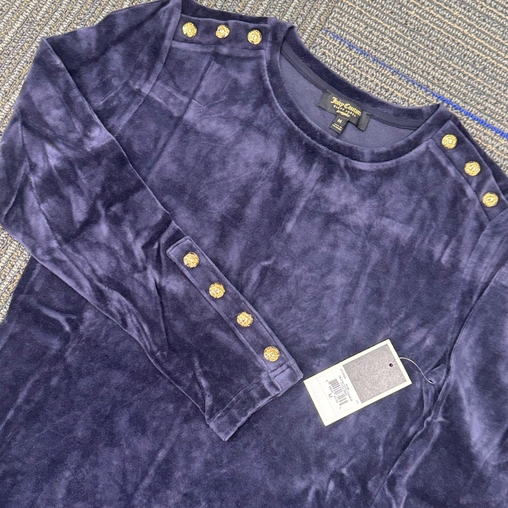 Juicy Couture Black Label Regal Velour Fitted Dress Regal Navy Blue Size M